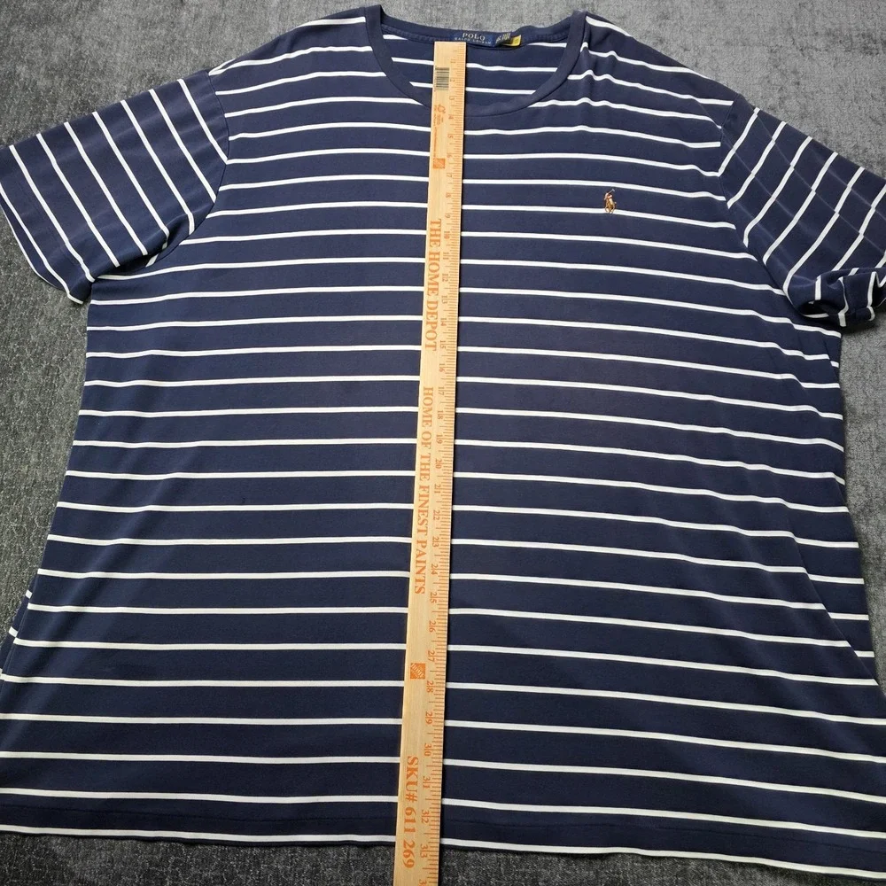 Polo Ralph Lauren T Shirt Mens 4XLT Tall Big Navy Blue White Striped Flesh Pony